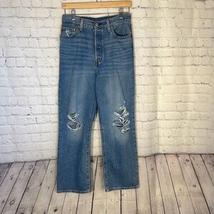 Levis Jeans Big E Womens Wide Leg Button Fly Blue Denim San Francisco 28